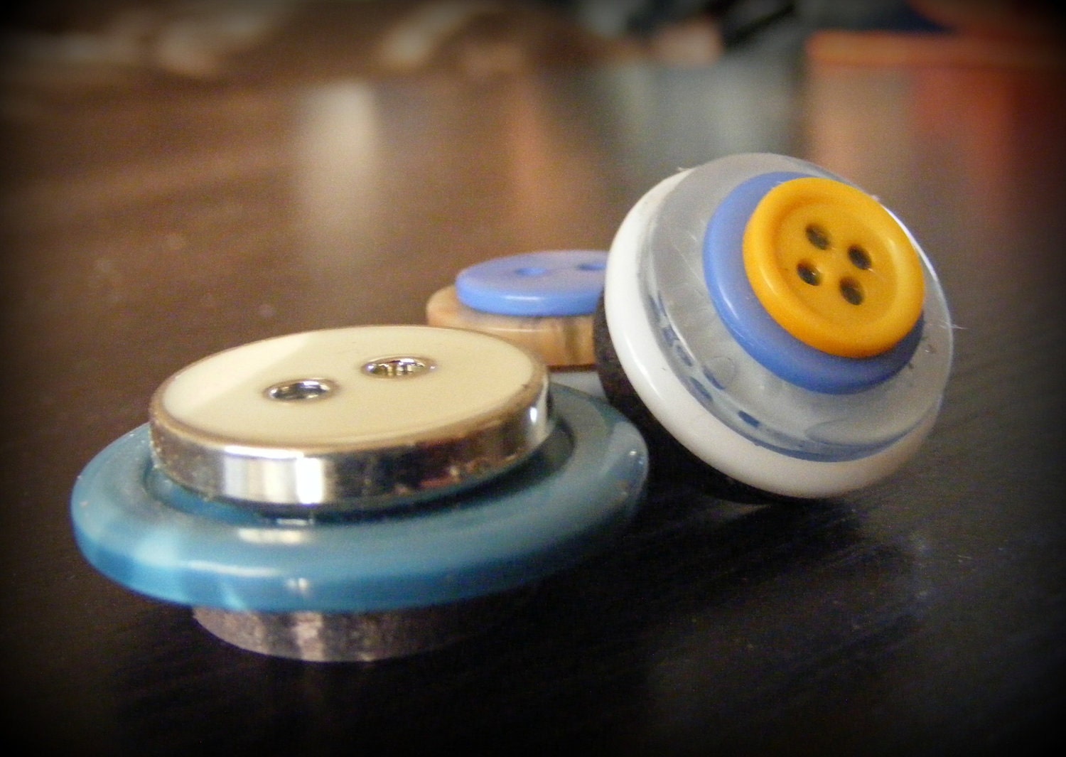 Light Blue Button Magnets (Set of Three)