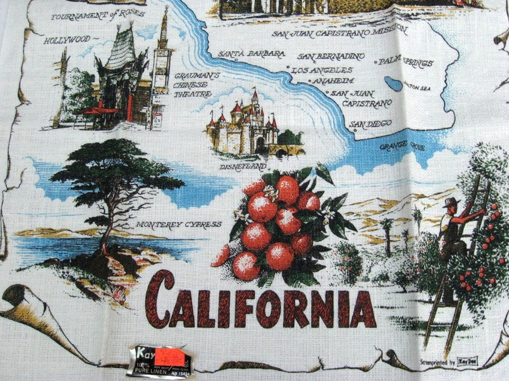 Kay Dee Linens / California Souvenir Linens / Kay Dee 100% Pure Linen Towels 2 in Lot / New With Tags