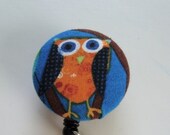 Owl in Amy Schimler Fabric Covered Badge Reel, ID Holder OR Keychain