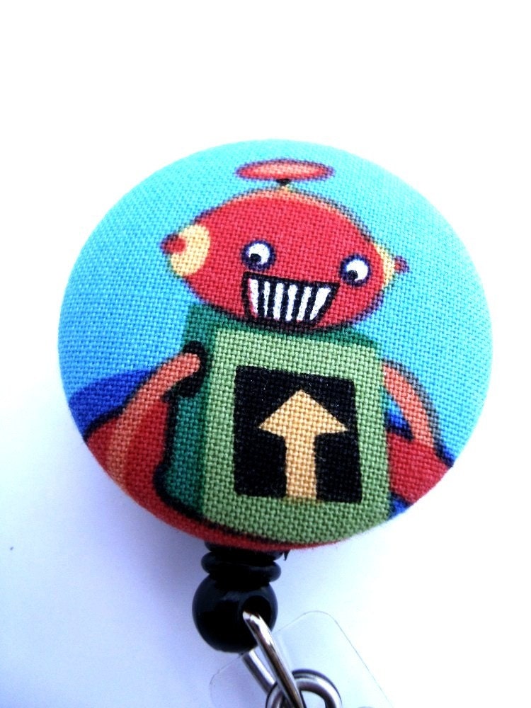 Robots are Cool-Michael Miller Fabric Covered Badge Reel, ID Holder OR Keychain