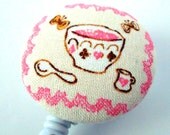 Imported Fabric-Spot of Tea-- Fabric Covered Badge Reel, ID Holder OR Keychain