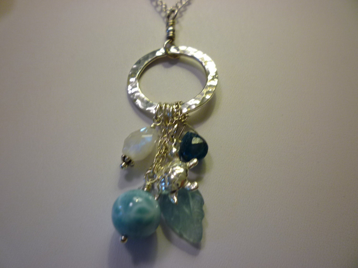 AAA Larimar Charm Necklace with  Moonstone Apatite Aquamarine Turtle Sterling Silver (Reduced SALE PRICE)
