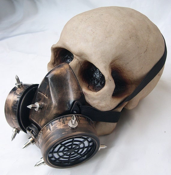STEAMPUNK Chemical Nuclear Fall Out Biological Warfare Respiratory Gas Mask with Spikes-A BURNING MAN Must Have - Antique Brass Look