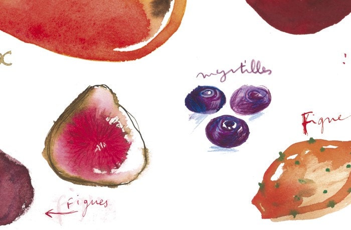 Seasonal fruits poster, Fall fruits illustration 8X10 print, Kitchen decor, Watercolor food art, autumn colors wall decor