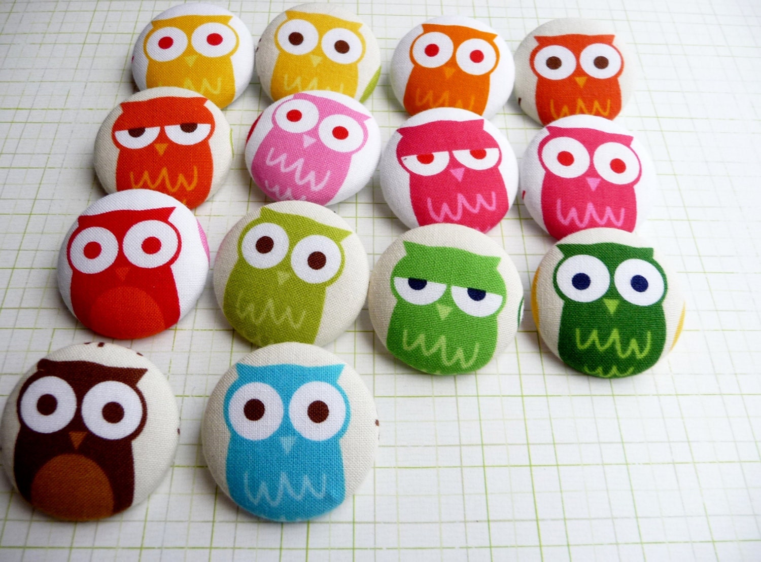 U pick 3 funky funny OWL big fabric covered buttons XL 38mm 1 1/2 inches