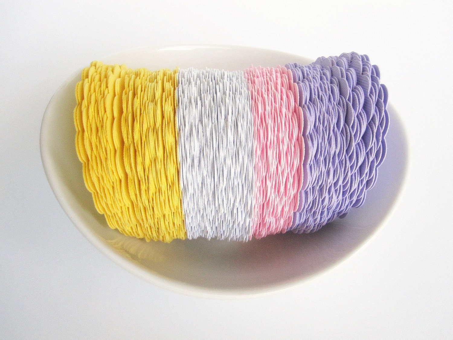 48 pastel scalloped Circles (2.5 inches) in baby yellow, white, pink and purple die cut A136 Il_170x135