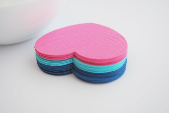 48 Hot pink, Turquoise and navy blue heart die cuts (2.5 inches) in textured cardstock A231 Il_570xn