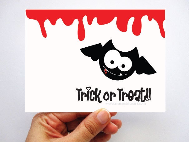 6 Halloween Cards, Bat Halloween Cards Trick or Treat Halloween Cards A305 - FREE Shipping Within the U.S Il_570xn