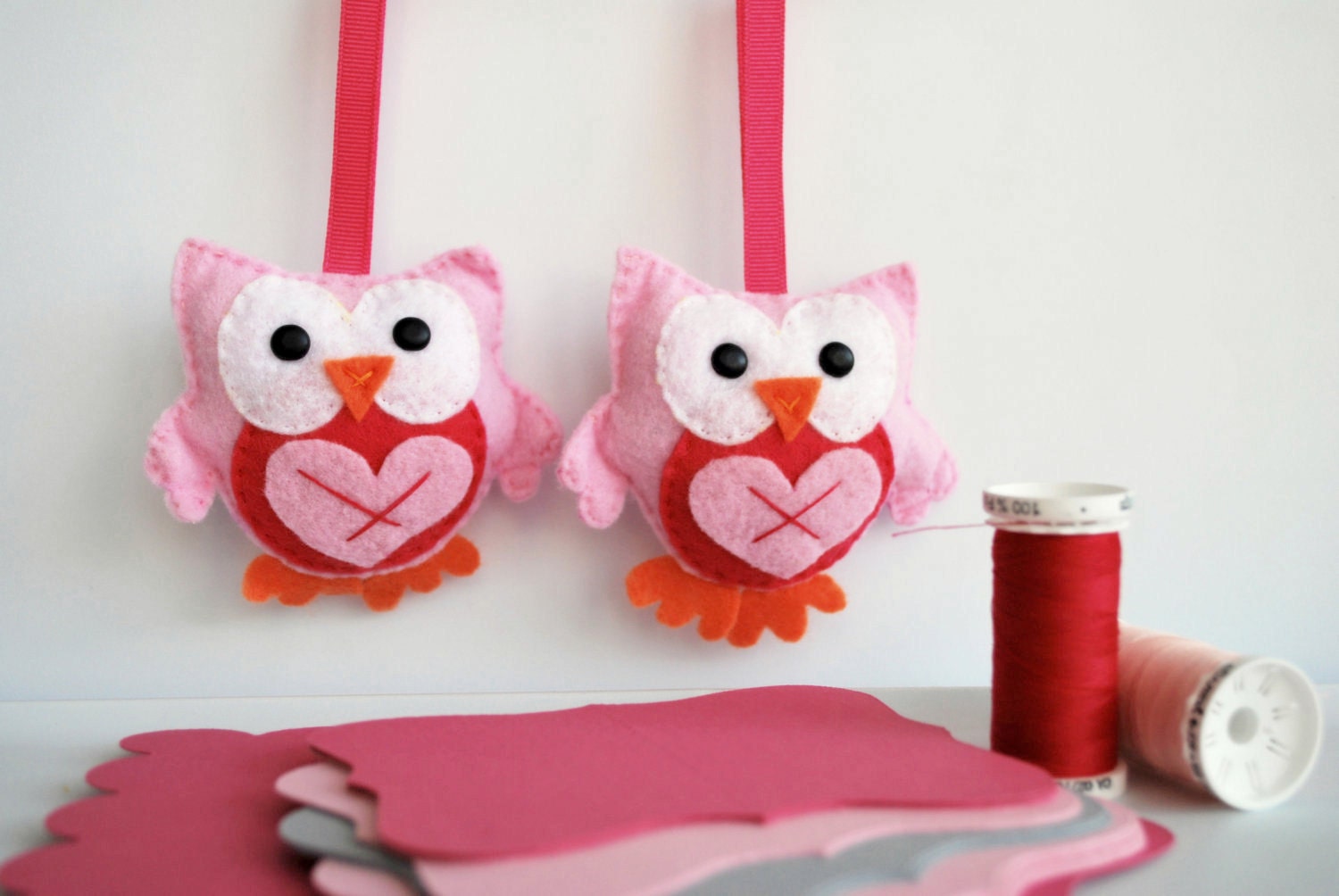 2 Pink Owl Ornaments, Eco-Friendly felt baby owl plush Ornaments A294 Il_570xn