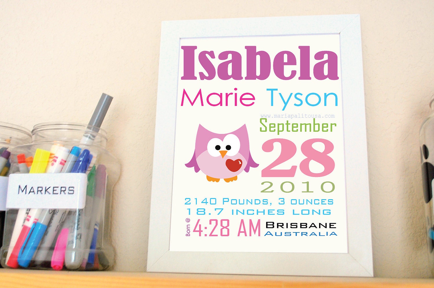Owl Birth Announcement, cute owl nursery decor A289