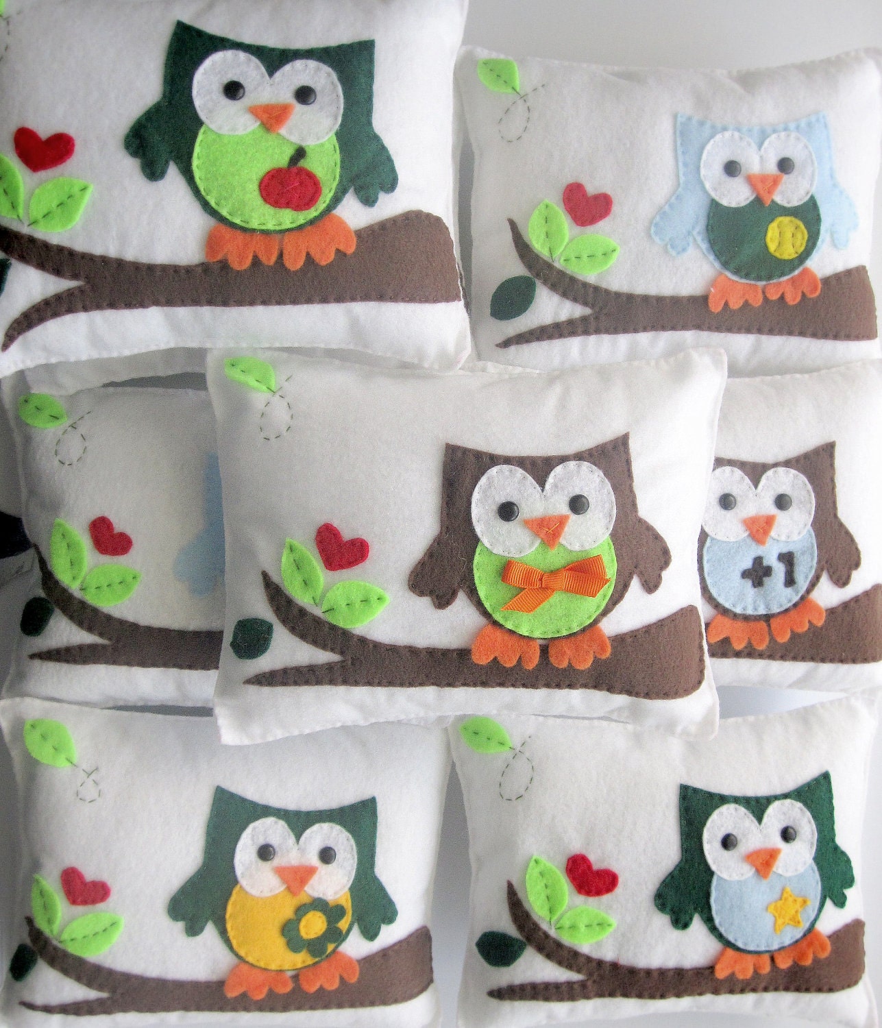 Eco friendly Owl Pillow, brown and lime green forest owl A152