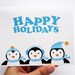6 Penguin Christmas Cards - Happy Holidays Card with 3 Winter Penguins A40