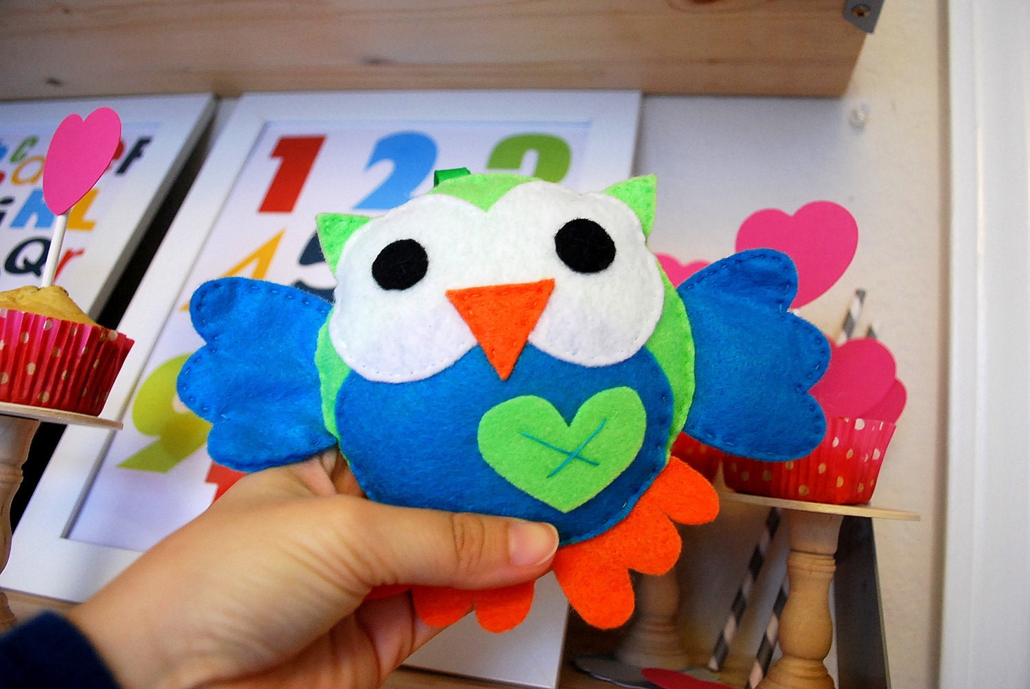 Eco friendly owl Plush toy, Blue and Baby Blue big eyes Owl A328