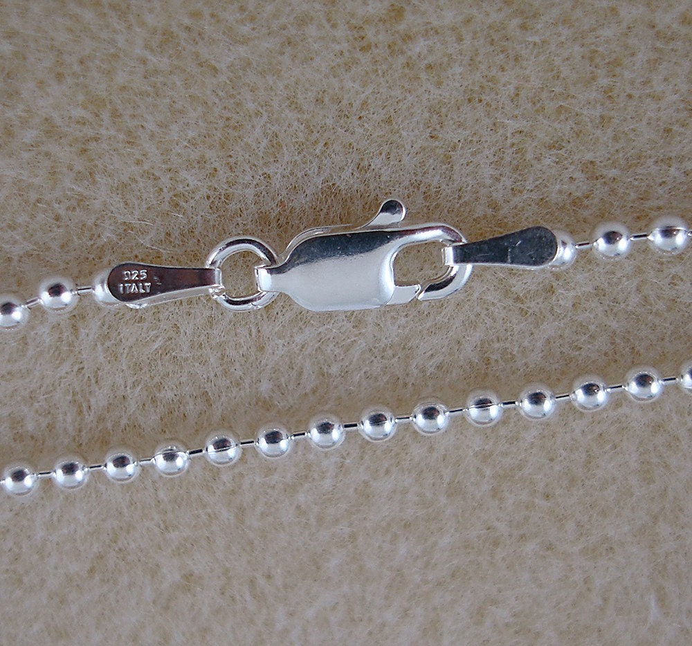 2mm Sterling Silver Bead Ball Chain Necklace 18 Inch / Lobster Clasp