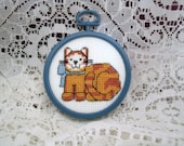 Cat Cross Stitch, kitten, animal, feline, embroidery, gift tag, handmade