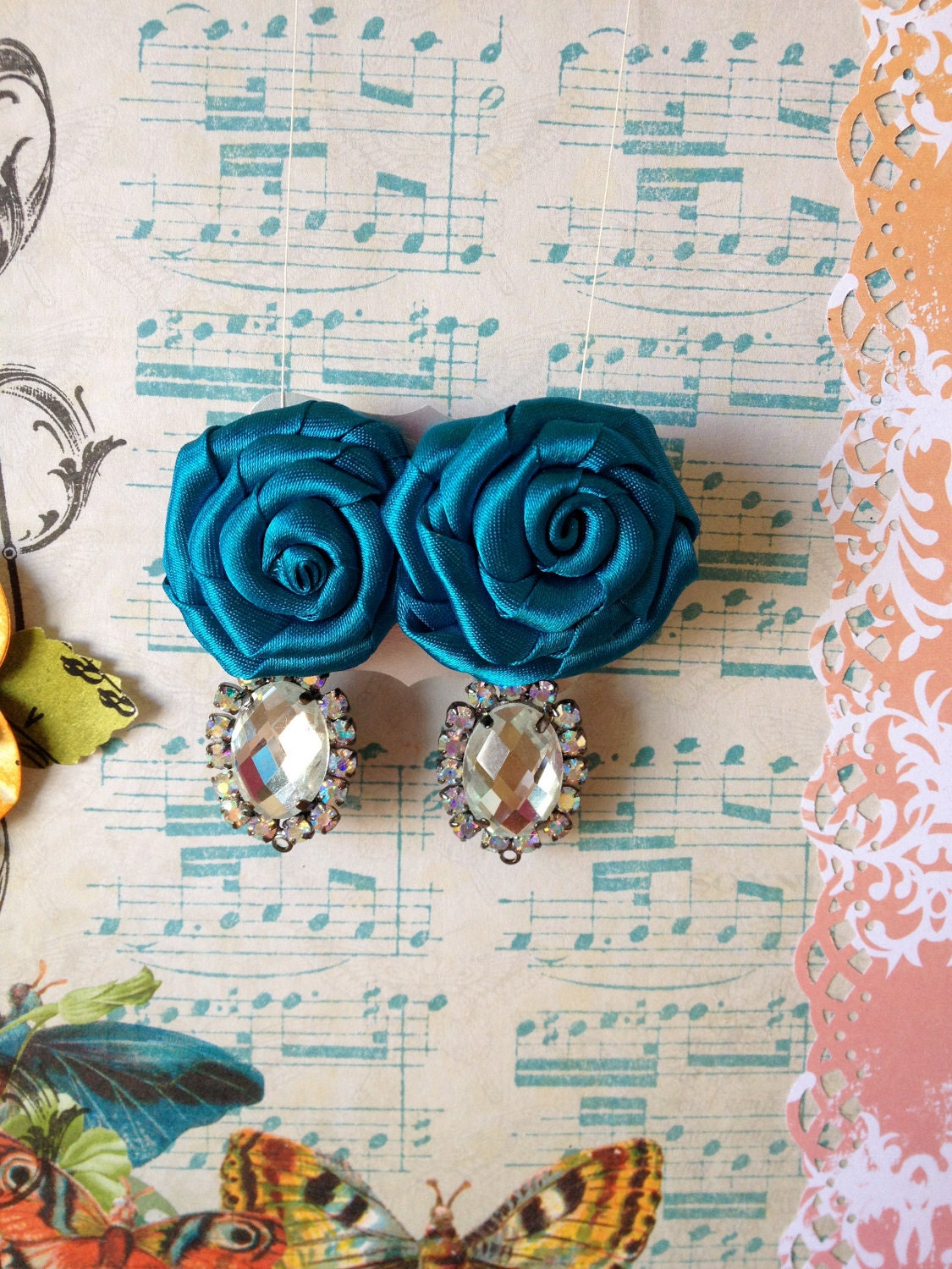 flower and crystal earring