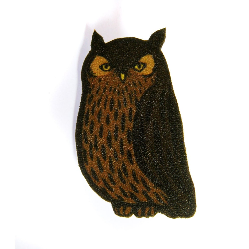 Eagle Owl Illustrated Brooch Pin Shrinky Plastic