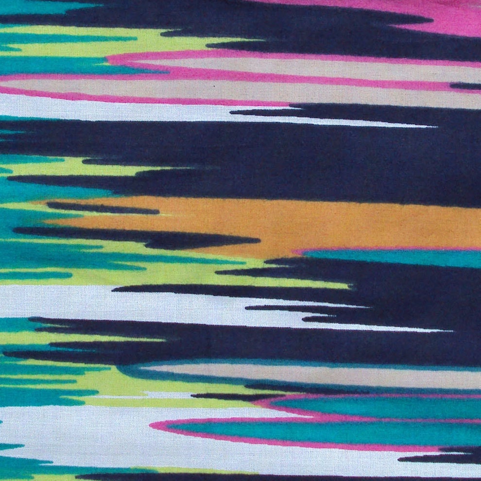 Cotton Fabric Print - Multi Colored On Navy Ikat Print 1 Yard