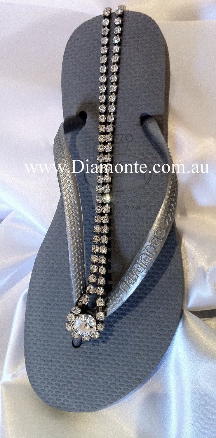 Slim Silver Metalic Havaianas Featuring Clear Swarovski Ankle Bracelet  SS1CL