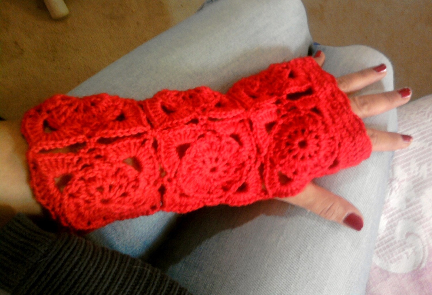 Red Crochet Fingerless Gloves Spring Fall Winter Christmas Valentine's Day Women Special Gift