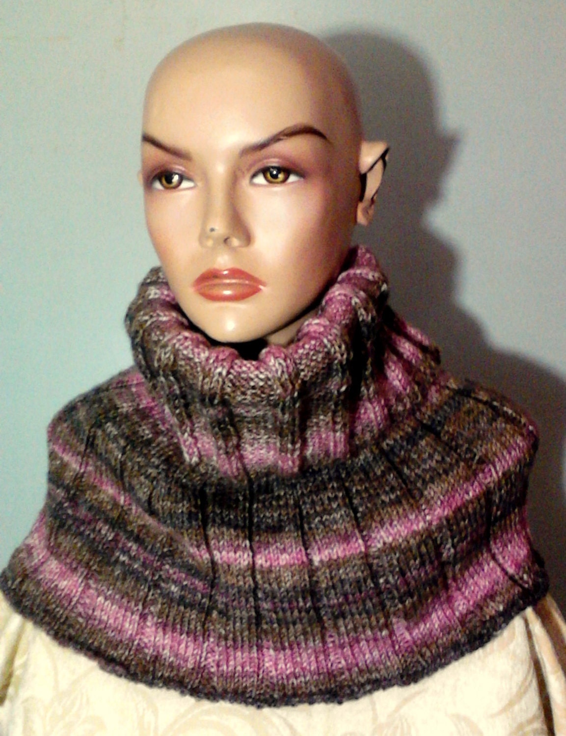 Hand Knit Soft Cowl Neckwarmer Capelet Shoulder Wrap Poncho Hood Hoodie Scarf Multicolor Pink Lilac Rusty Rose Spring Fall Winter Women