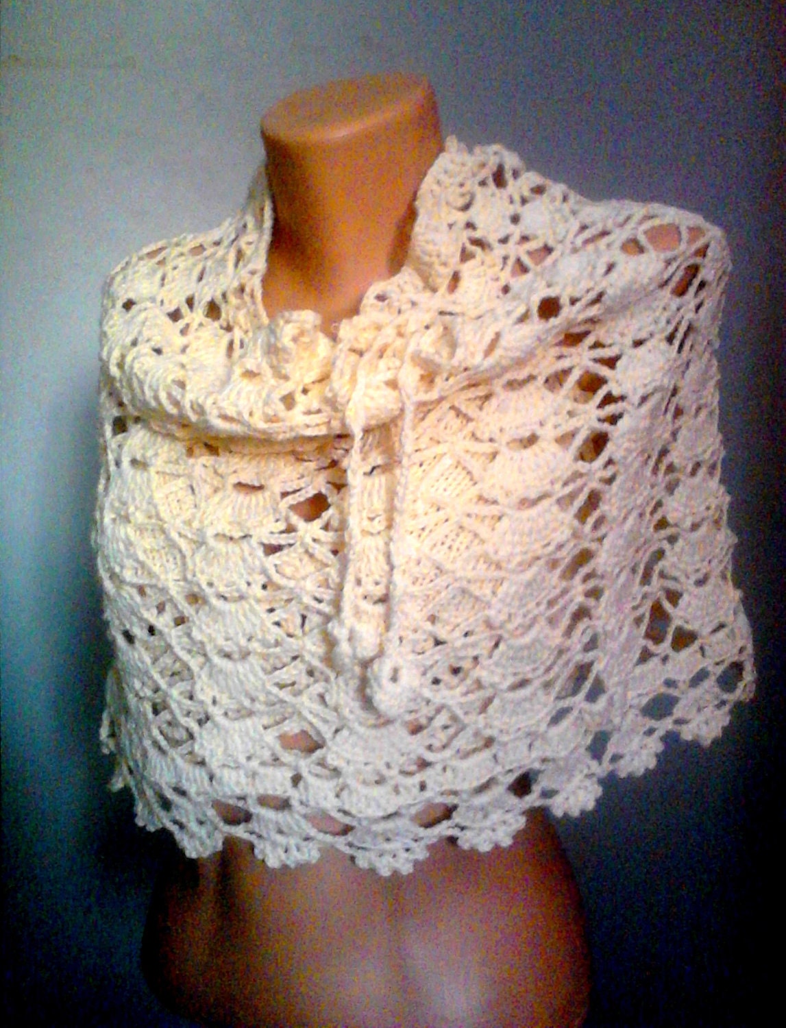 Crochet Skirt  Capelet Poncho Wrap Neck Warmer Cowl Ivory/Off White Spring Summer Fall Winter Women