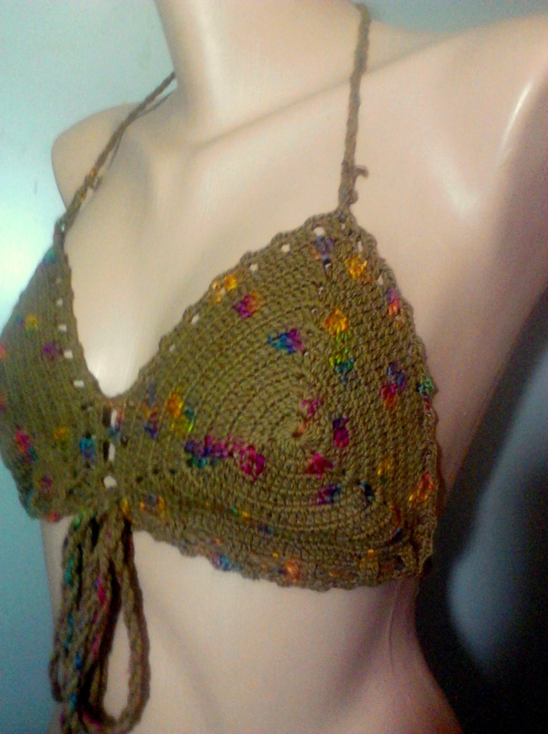 Bikini Top Tank Halter Brown Crochet Cotton Mixed Bikini Top Festival Top Swimwear Beacwear Spring Summer Fashion Women Clothing