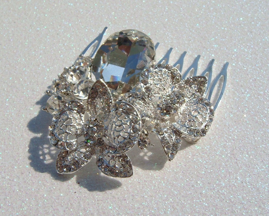 RHINESTONE ORCHID Hair Comb /  wedding hair comb / bridal hair comb / orchid flower bridal orchid