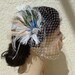 PRIORITY Bridal Feather Facinator and veil SET / Old Hollywood peacock wedding feather white ivory teal blue peacock clip birdcage veil