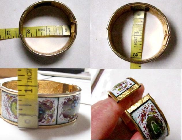 Vintage Enameled Peacock Clamper Hinged Bracelet