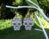 Sugar Skull Day of the Dead / Dia de los Muertos earrings (blue and yellow)