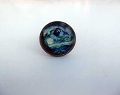 Doctor Who Van Gogh Starry Night Tardis art ring with adjustable band