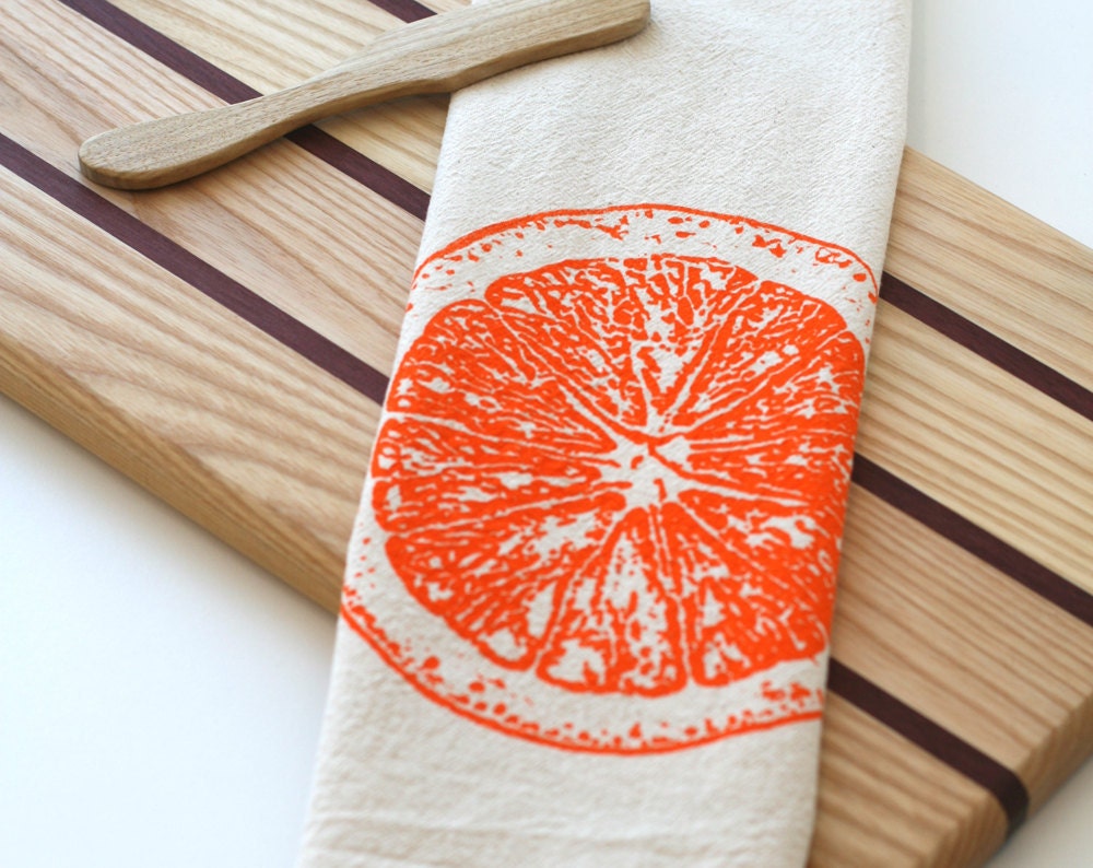 Natural Flour Sack Tea Towel - Orange Slice - Hand Screen Printed