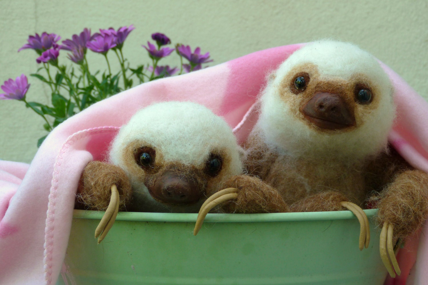 Needle felted Life size two-toed Sloth baby girl ( reserved for Theresa)