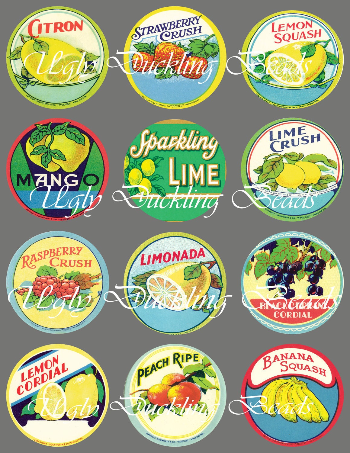 Digital Collage Sheet - Clip Art Elements- Digital Scrapbooking-- "Vintage Fruit Labels"