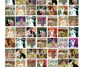 Digital Collage Sheet- Clip Art Elements- 1x1" collage sheet- Digital Scrapbooking- "Art Nouveau Ladies"