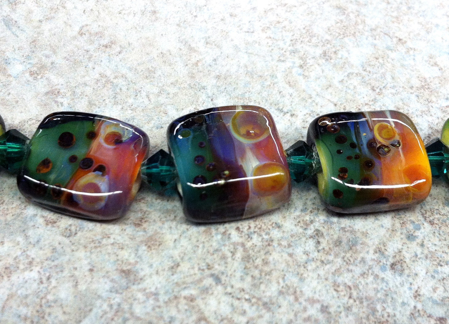 HandMade Boro LampWork Glass Beads -set of 5beads- RAINBOW- Artisan Beads-SRA