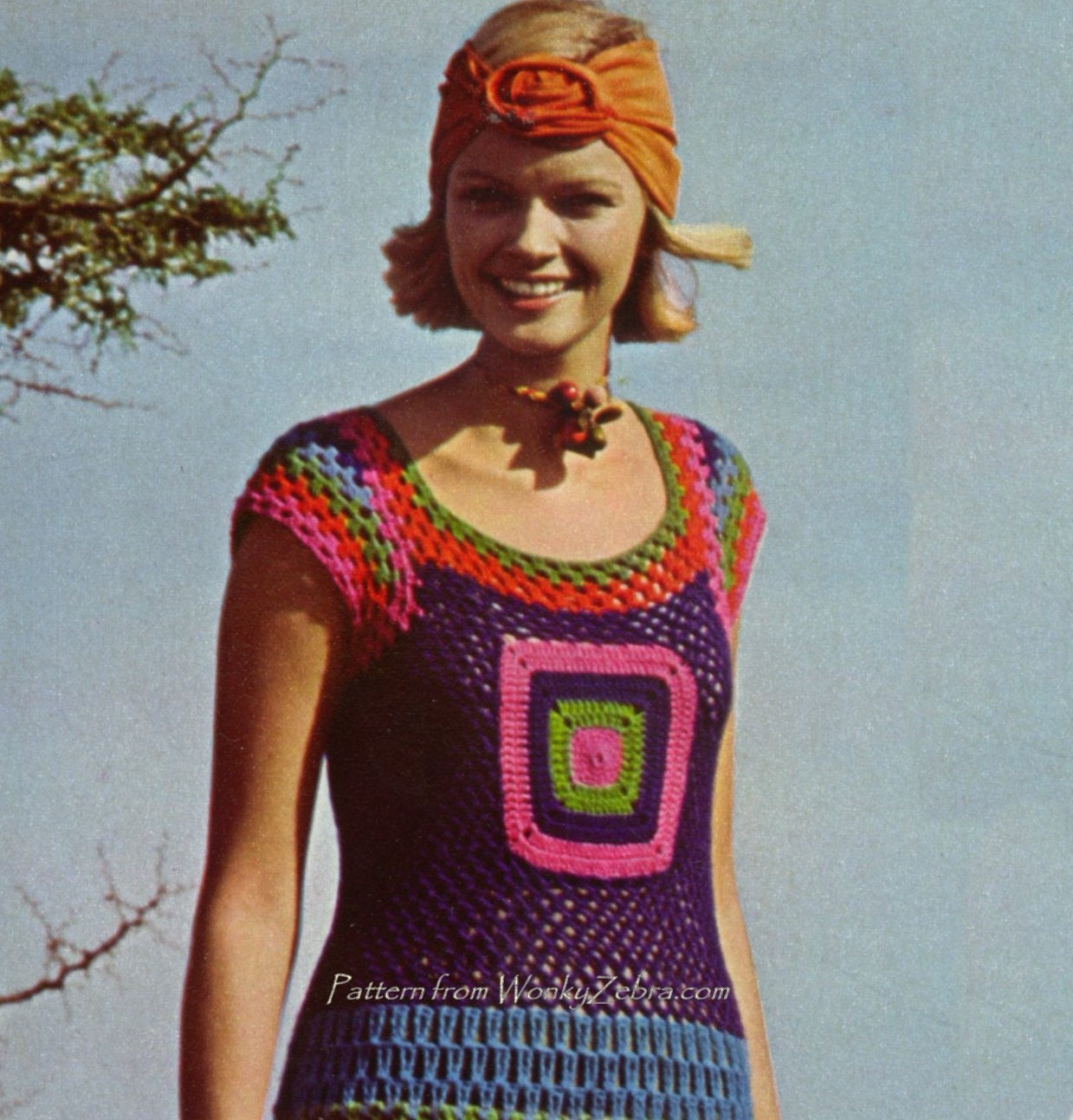 Granny Square Crochet Maxi Dress Vintage Pattern PDF 134 from WonkyZebra