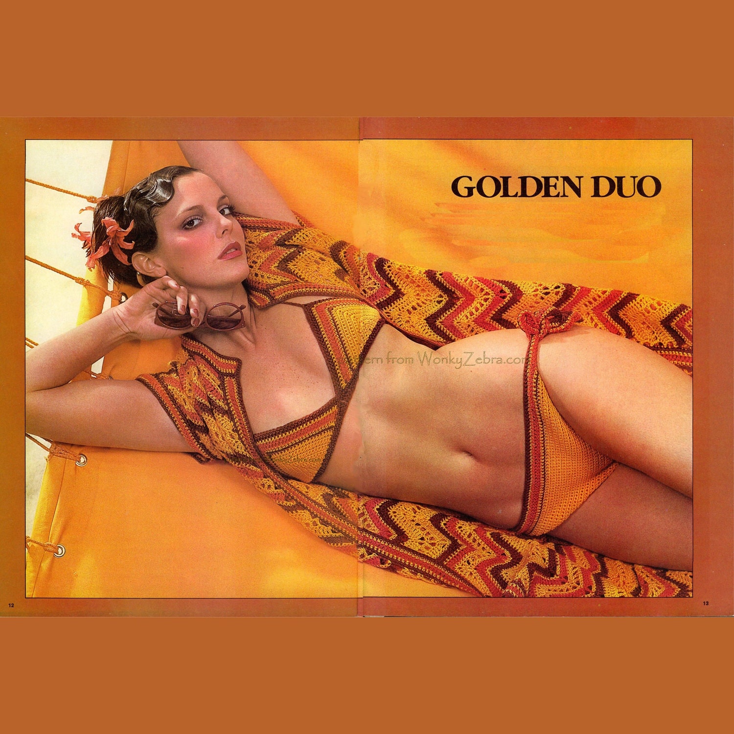 Vintage Crochet Pattern 217 PDF Chevron Bikini and Beach Robe from WonkyZebra