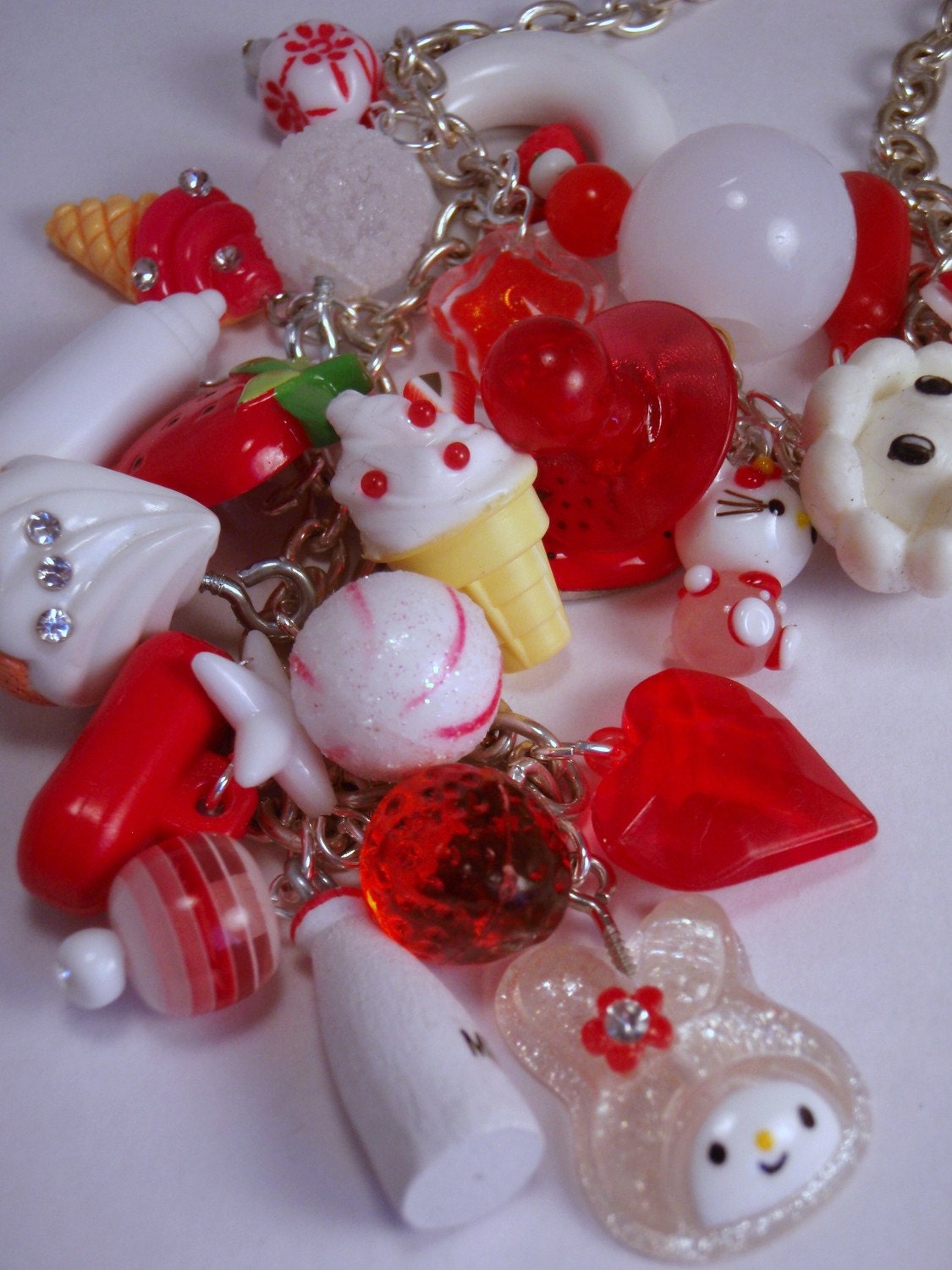 Strawberries and Cream Charm Necklace Red and White