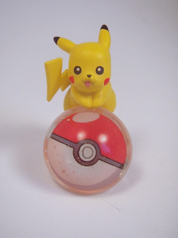 Pokeball Under Resin Ring Red and White