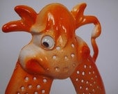 Bright Orange Retro 60s carOne eyed Cow Abstract Earring Holder Tree Keeper