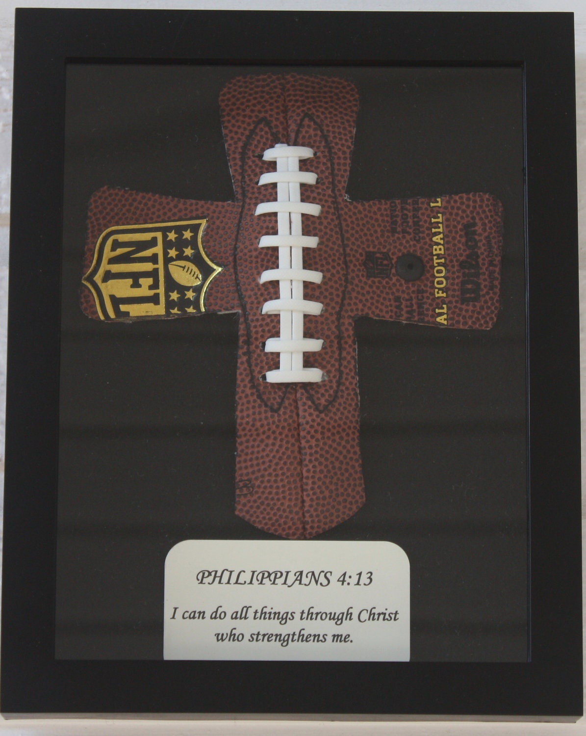Personalized Football Cross in Shadowbox Frame