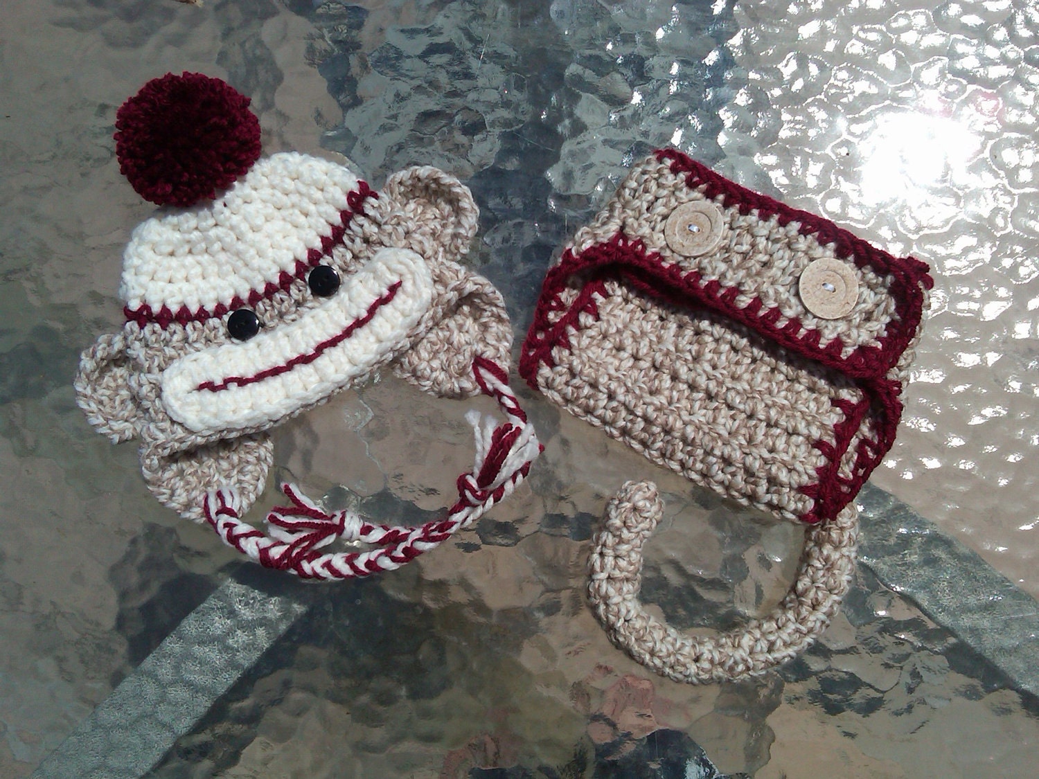 Boy Sock Monkey Set--Hat and Diaper Cover