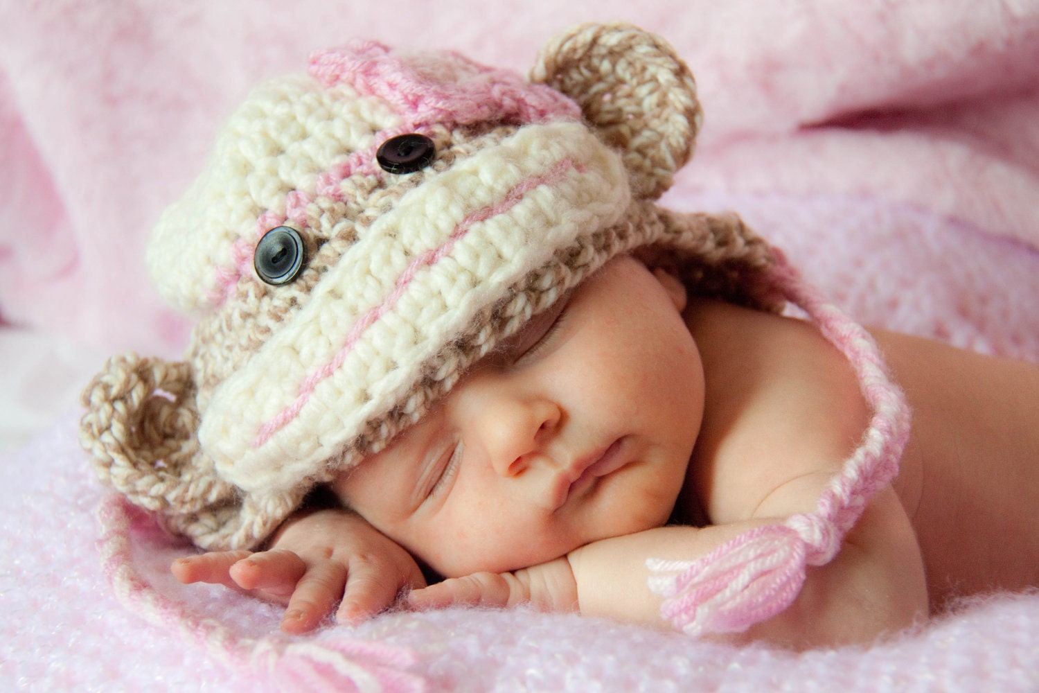 Girl Sock Monkey Earflap Hat