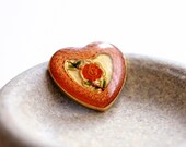 Vintage Enameled Metal Cabochons - Flat Back Heart Shaped Rose Design