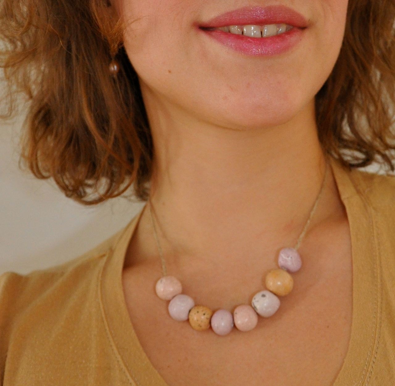 Boho Beaded Necklace - Spring Coral Pink Peach