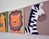 3 Piece Original Painting Canvas Animal Nursery Set- Lions, Giraffes, and Zebras OH MY