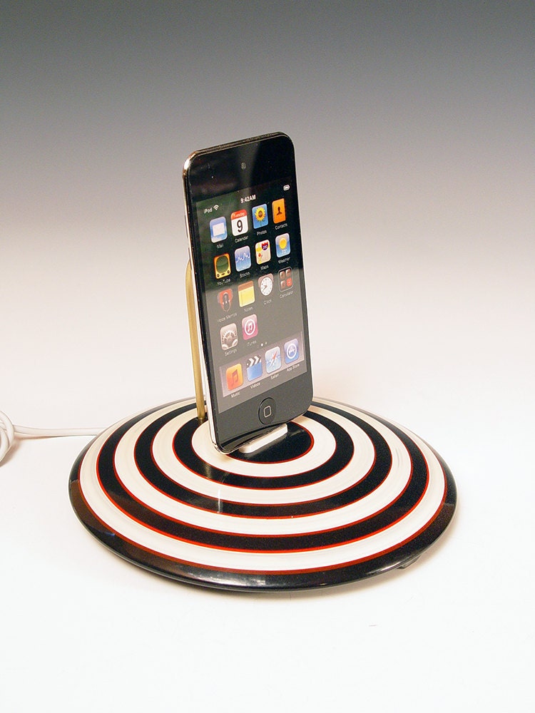 Black and white striped iPhone dock. iPod dock. Dr. Seuss. Handmade and hand painted. FAST SHIPPING. 74