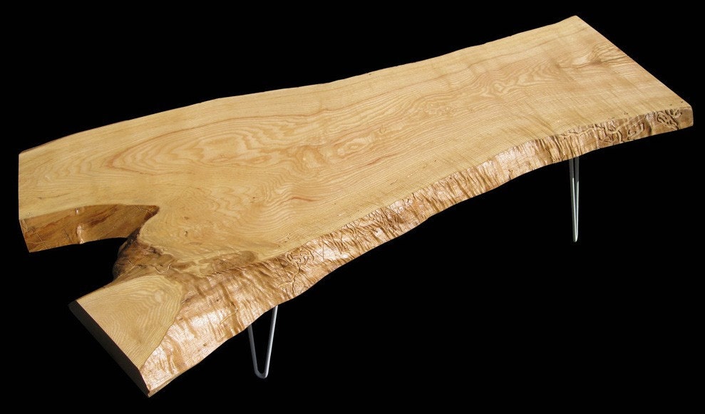 Live Edge Ash Coffee Table with Hairpin Legs